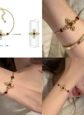 hucares 「金纹琥珀」原创定制重工高级手链戒指套装复古宫廷风