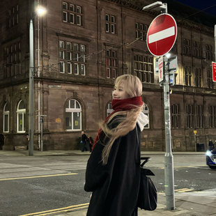 hucares定制「幸福氛围」安可拉红围巾冬季保暖围脖高级感2024新