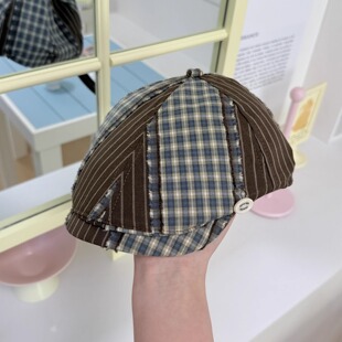 hucares「拼色森系」定制前进帽夏季y2k贝雷帽子显脸小反戴报童帽