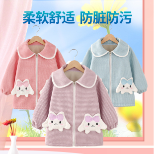 中大儿童罩衣女宝宝吃饭围裙加厚防脏公主秋冬洋气羽绒服外套护衣