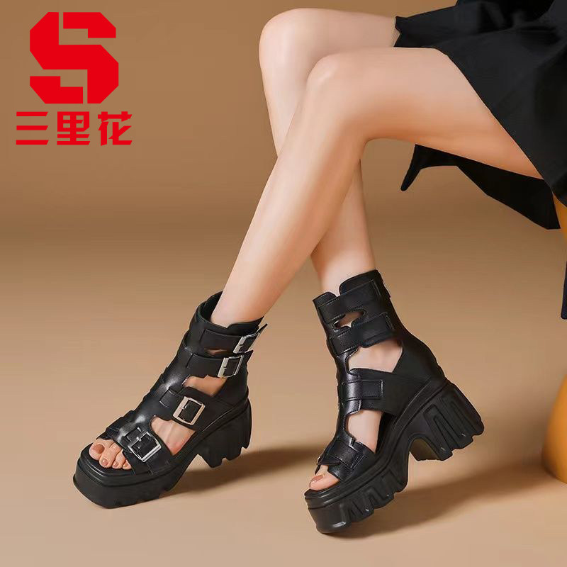 凉靴厚底鱼嘴高帮罗马靴