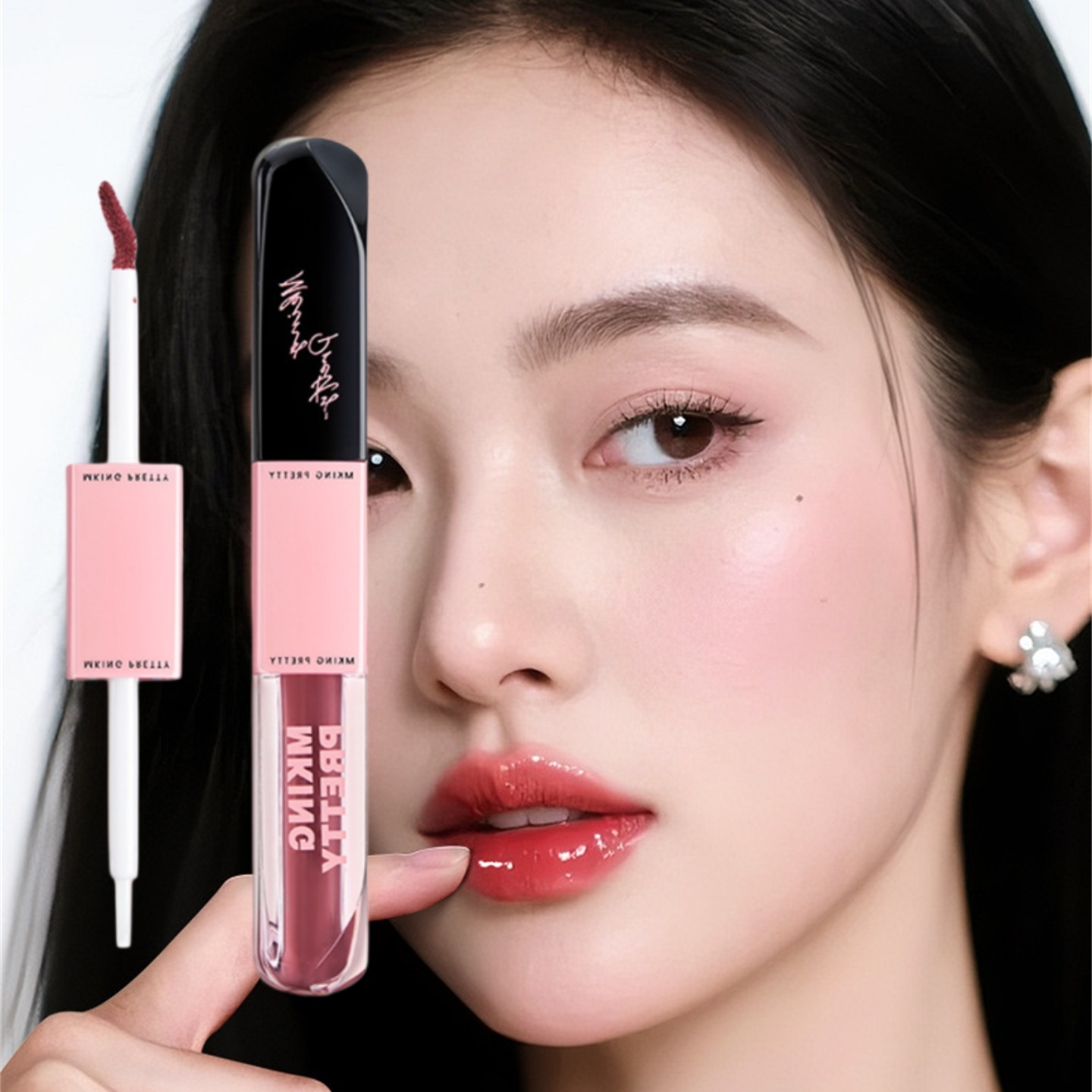 双头唇釉哑光裸色系镜面嘟嘟唇持久不易掉色水光唇蜜口红雨衣透明