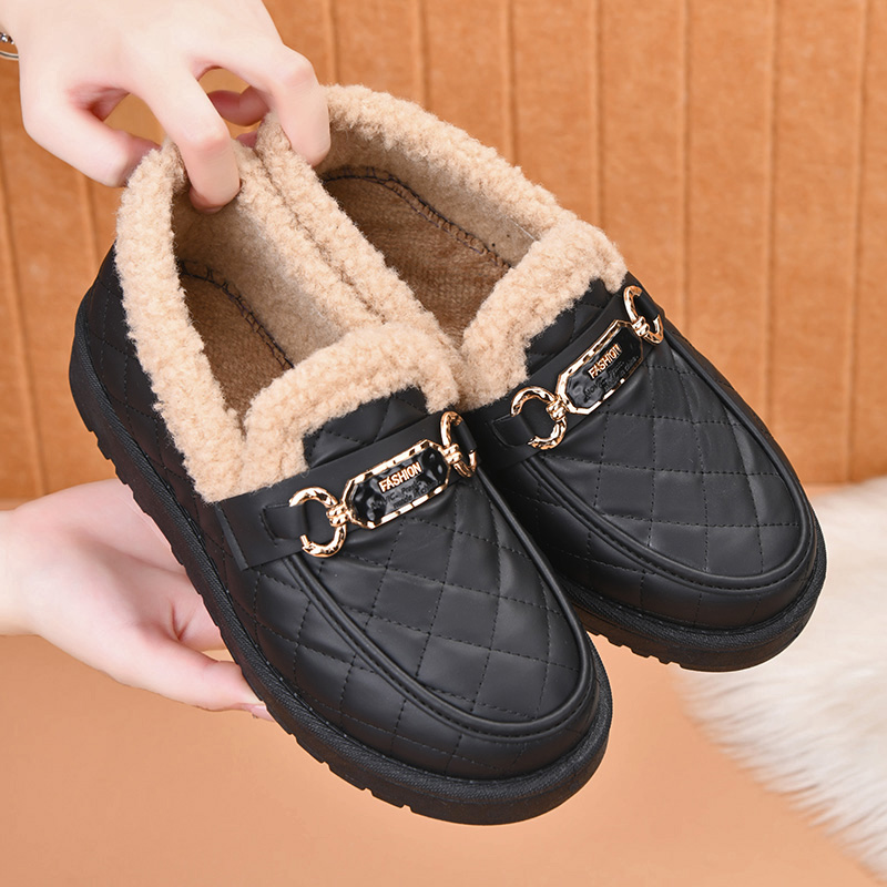冬季加绒棉鞋女外穿一脚蹬乐福鞋时尚百搭保暖毛毛鞋