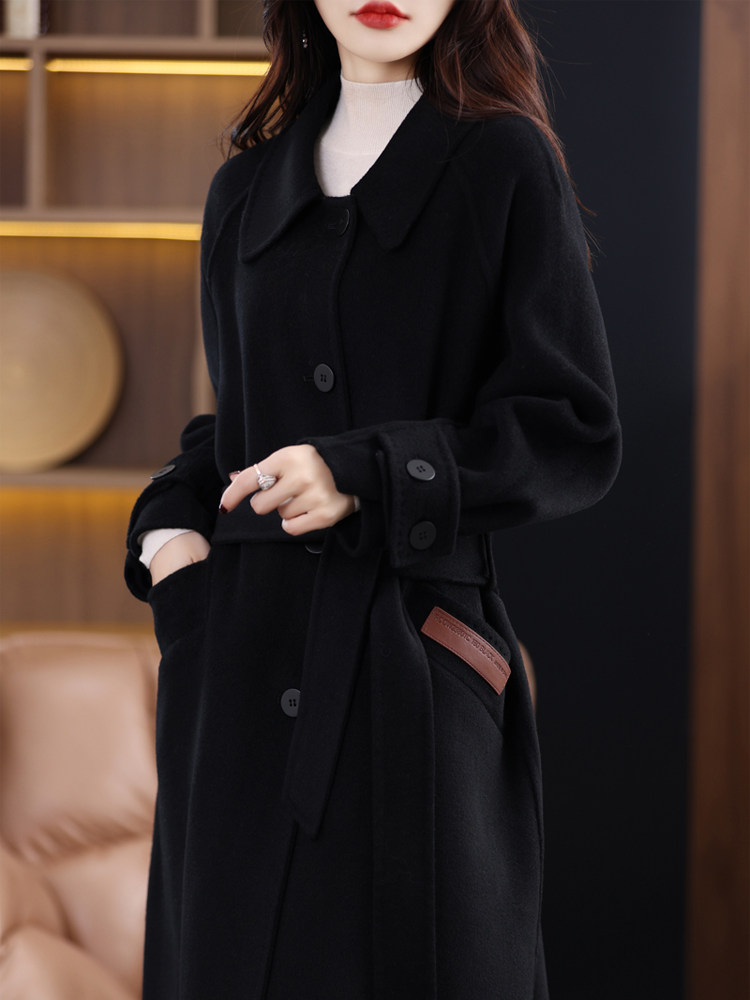 2023新款秋冬纯羊毛韩版加厚双面绒中长款毛呢大衣女士高级感
