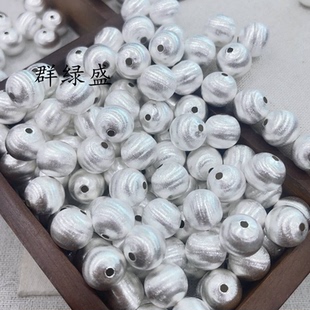 群绿盛S925纯银重工拉丝银圆珠diy手链项链拉丝珠串珠子散珠配件