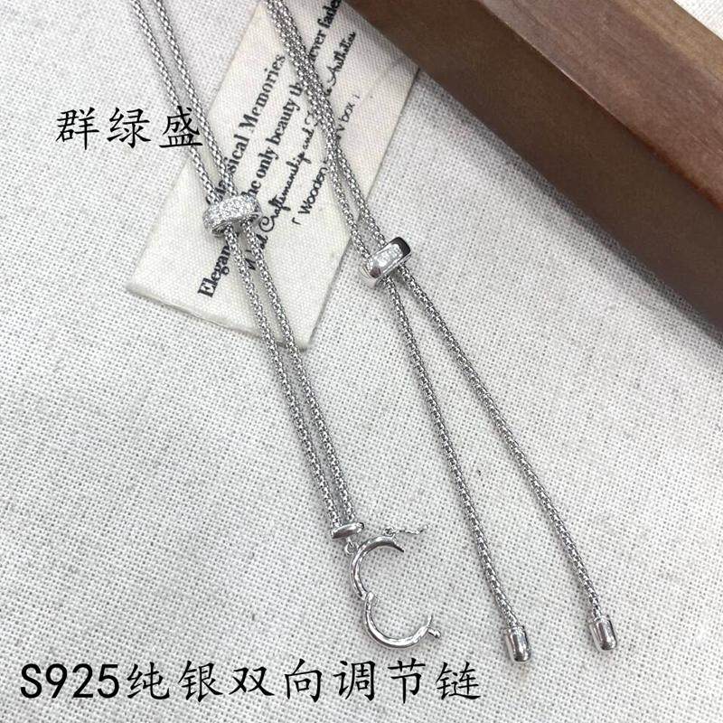 群绿盛S925纯银灯笼抽拉链diy翡翠吊坠挂链可双向调节定位项链