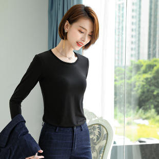 春秋新款女士T恤职业内搭女修身紧身长袖打底上衣圆领莫代尔纯棉