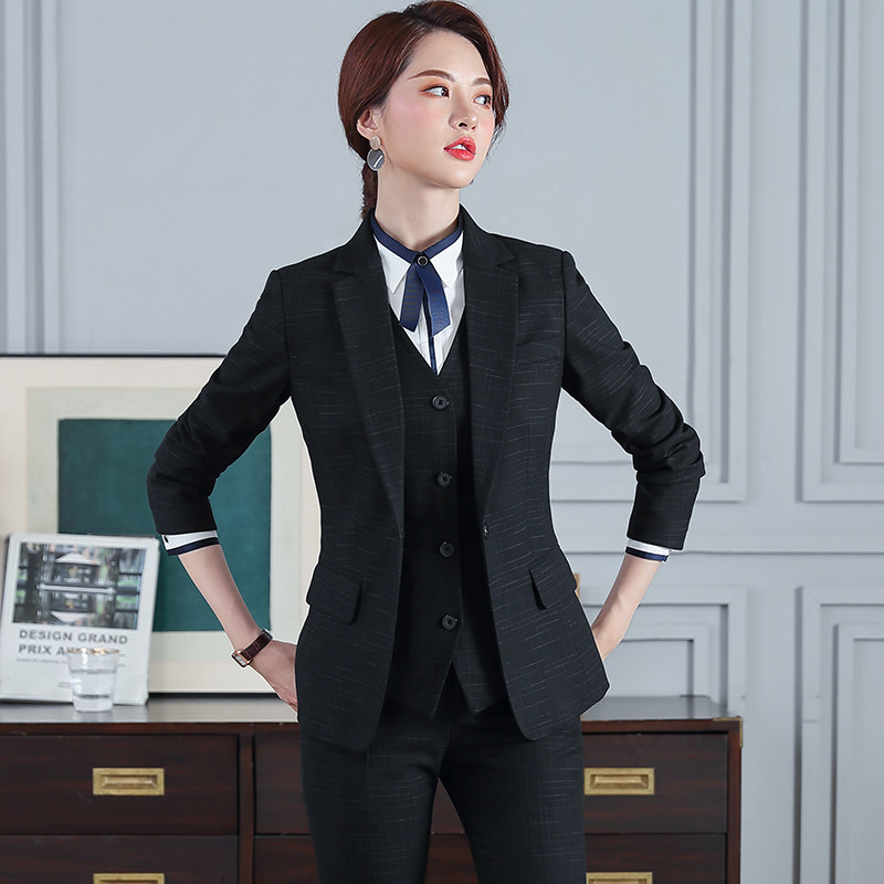 职业女装格子西服套裤气质修身商务正装酒店白领工作制服两件套
