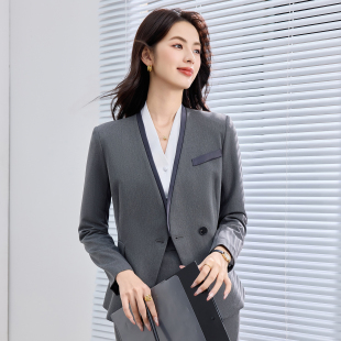 秋冬商务风西装套装女职业装高级感V领双排扣面试工作服套裤套裙