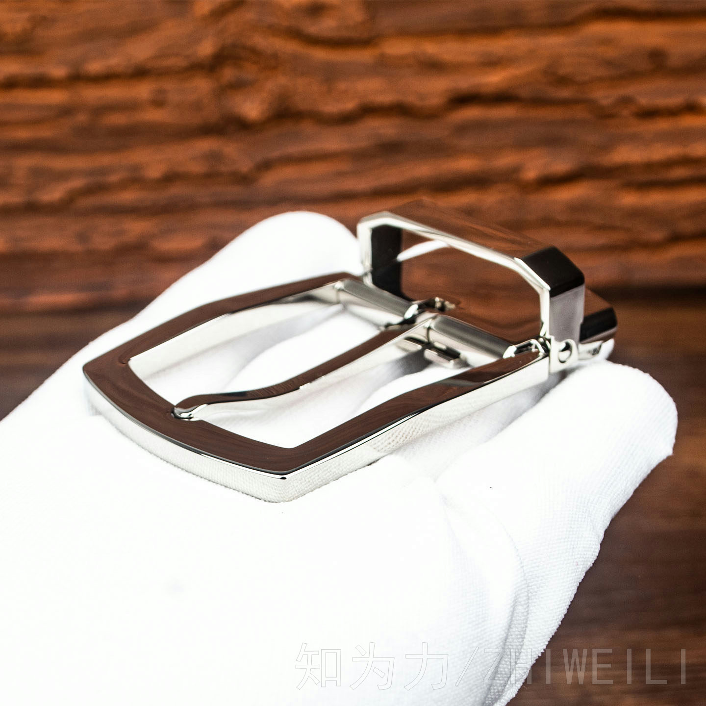 知为力35mm银色纯铜针扣皮带扣头男士腰带扣高档简约百搭裤带配件