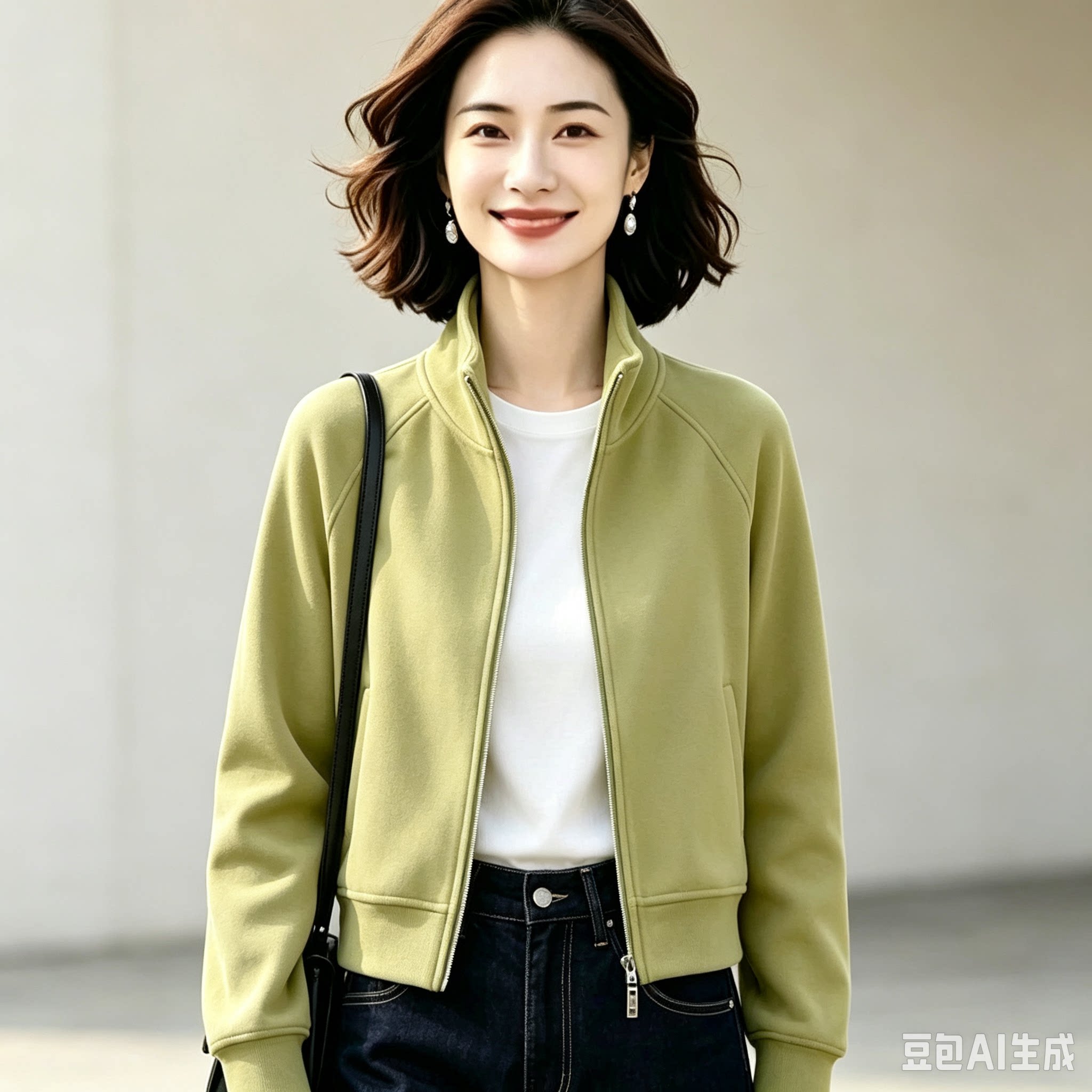纯棉短款立领外套女2026春秋新款休闲宽松拉链开衫百搭上衣