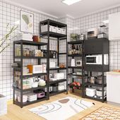 峰阳黑色厨房置物架落地多层微波炉烤箱架子收纳架家用省空间锅架