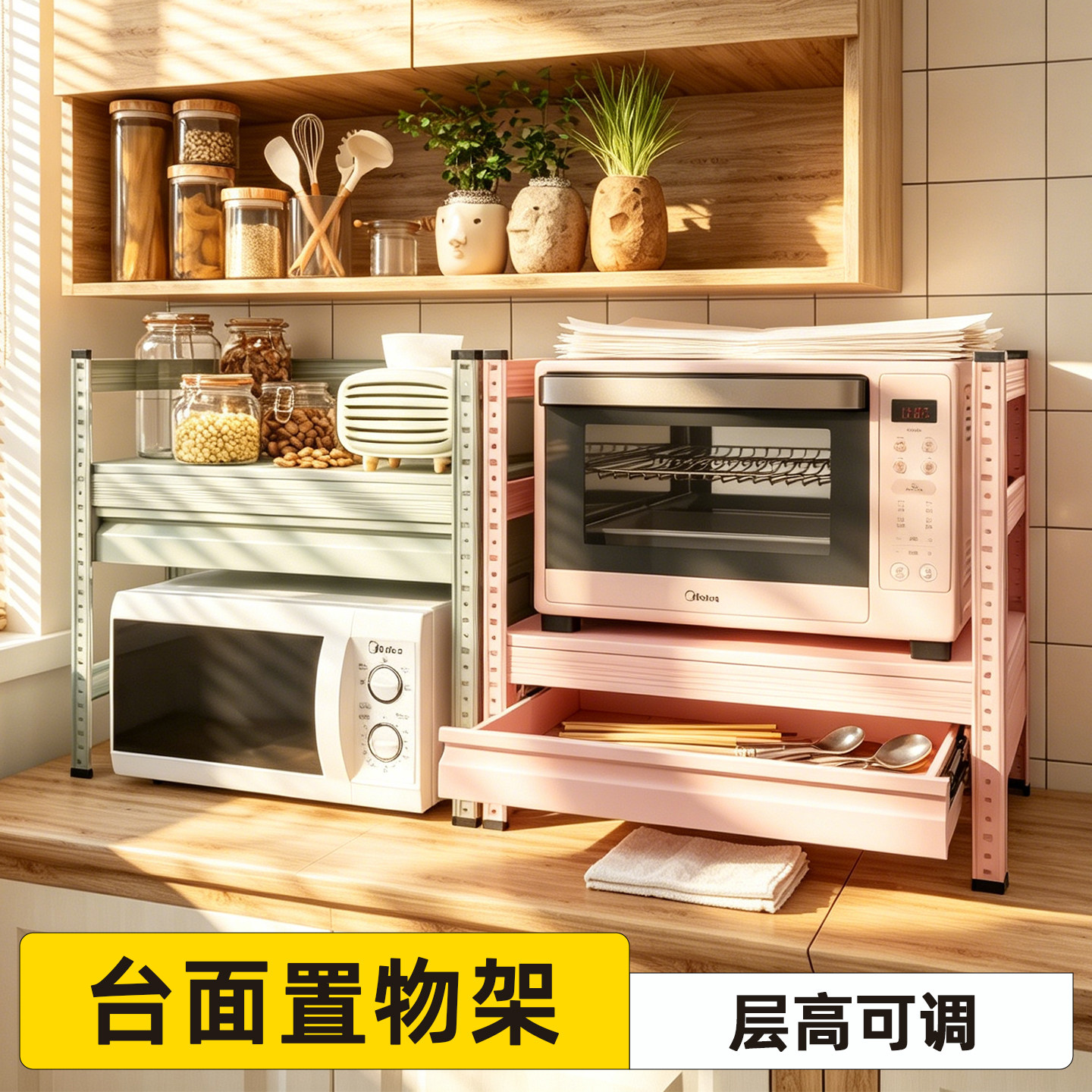 峰阳厨房置物架台面微波炉烤箱小家电双层收纳家用电饭煲放锅架子