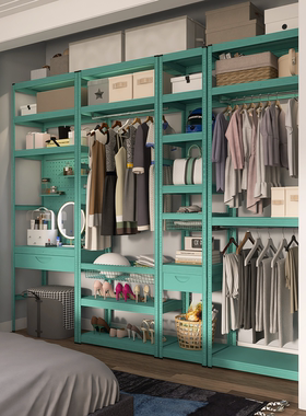 峰阳蓝色砌墙衣柜家用挂衣卧室落地步入衣帽间钢制简易组装衣架m1