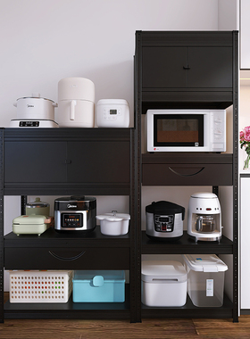 峰阳黑色厨房置物架落地多层带柜门抽屉收纳柜子置物柜家用橱柜m1