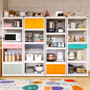 柜子 碳钢彩色厨房置物架多功能橱柜落地多层收纳柜微波炉烤箱新款