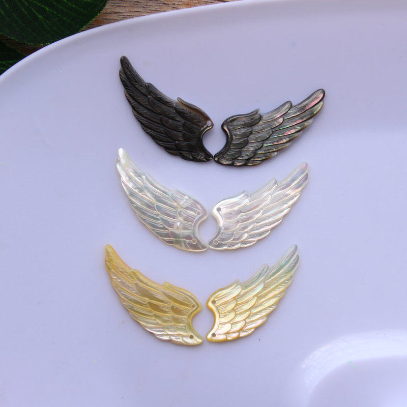 天然贝壳雕刻小鸟翅膀坠子 黄白黄碟贝天使之翼花片项链发簪饰品