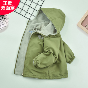 男童双面穿外套春秋装冲锋衣加绒中大童儿童4岁8外穿褂子2026新款