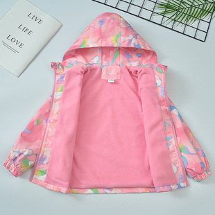 女童秋冬装加绒外套冲锋衣一体绒上衣春秋中大儿童2026新款加棉潮