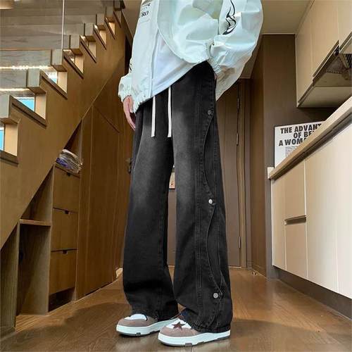 美式复古宽松拼接直筒裤小