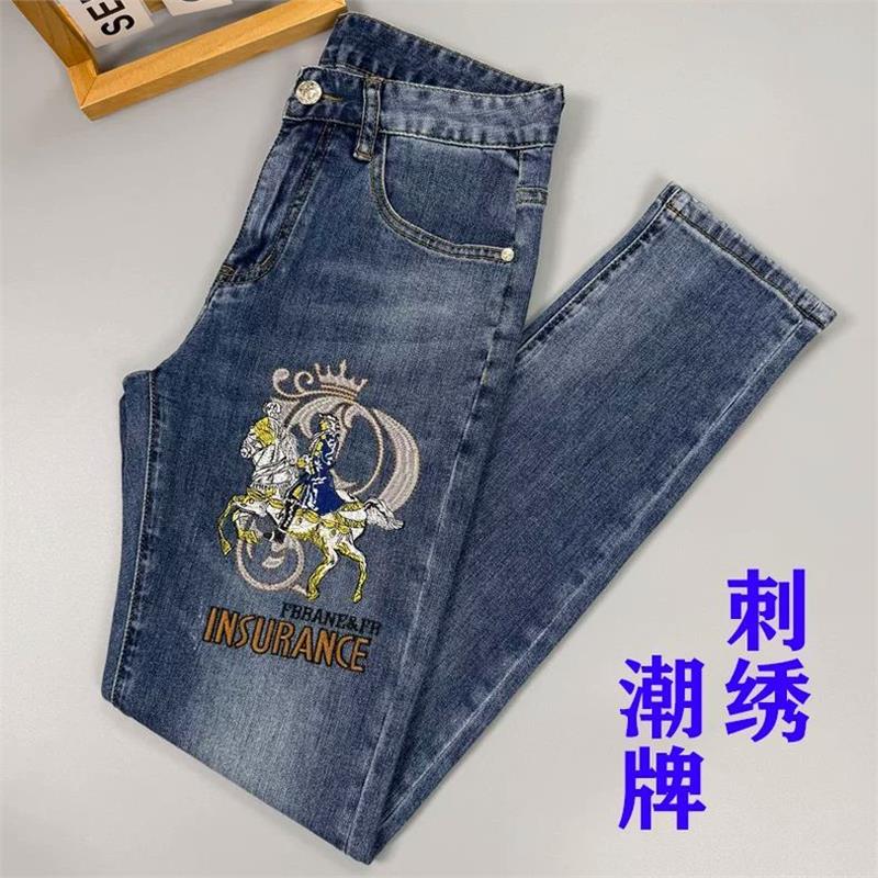欧洲站时尚刺绣牛仔裤男轻