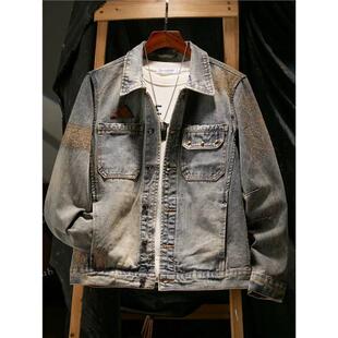 美式复古牛仔外套男款2026新款春季大码水洗做旧潮牌工装夹克上衣