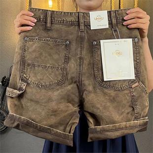 男宽松直筒裤 2025新款 休闲短裤 街头高街重磅水洗复古五分工装 美式