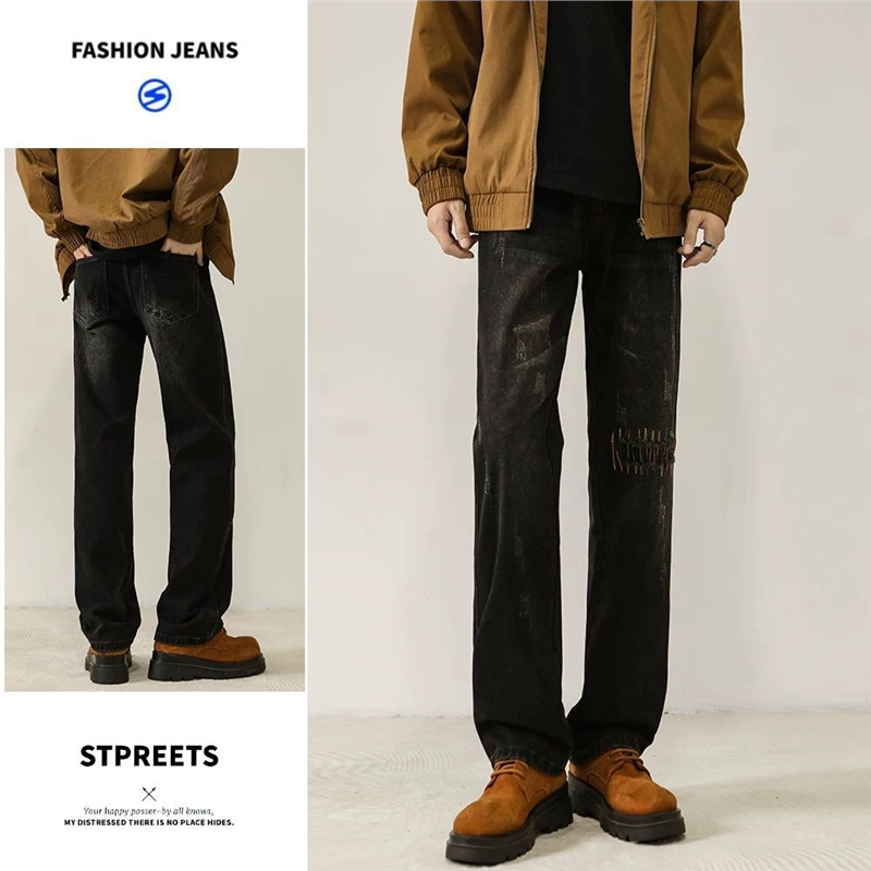 刺绣高端时尚潮流破洞牛仔