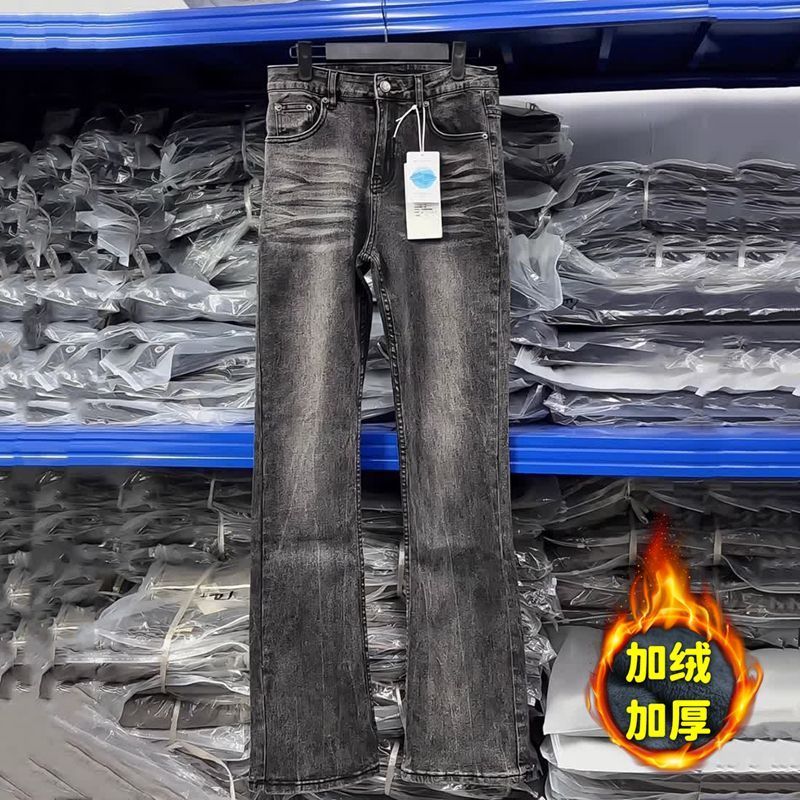 美式秋冬水洗微喇加绒牛仔