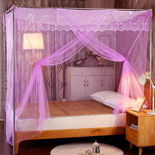 蚊帐紫色粉色豪华家用1.5m1.8米带防尘顶布卧室新婚单门落地款 1.2