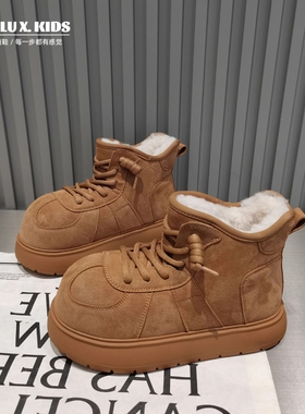 女童棉鞋2025冬季新款卡皮巴拉大头儿童雪地靴加绒加厚棉靴面包鞋