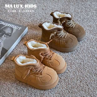 卡皮巴拉儿童雪地靴女童2025冬季新款大头棉鞋加厚面包鞋男童棉靴