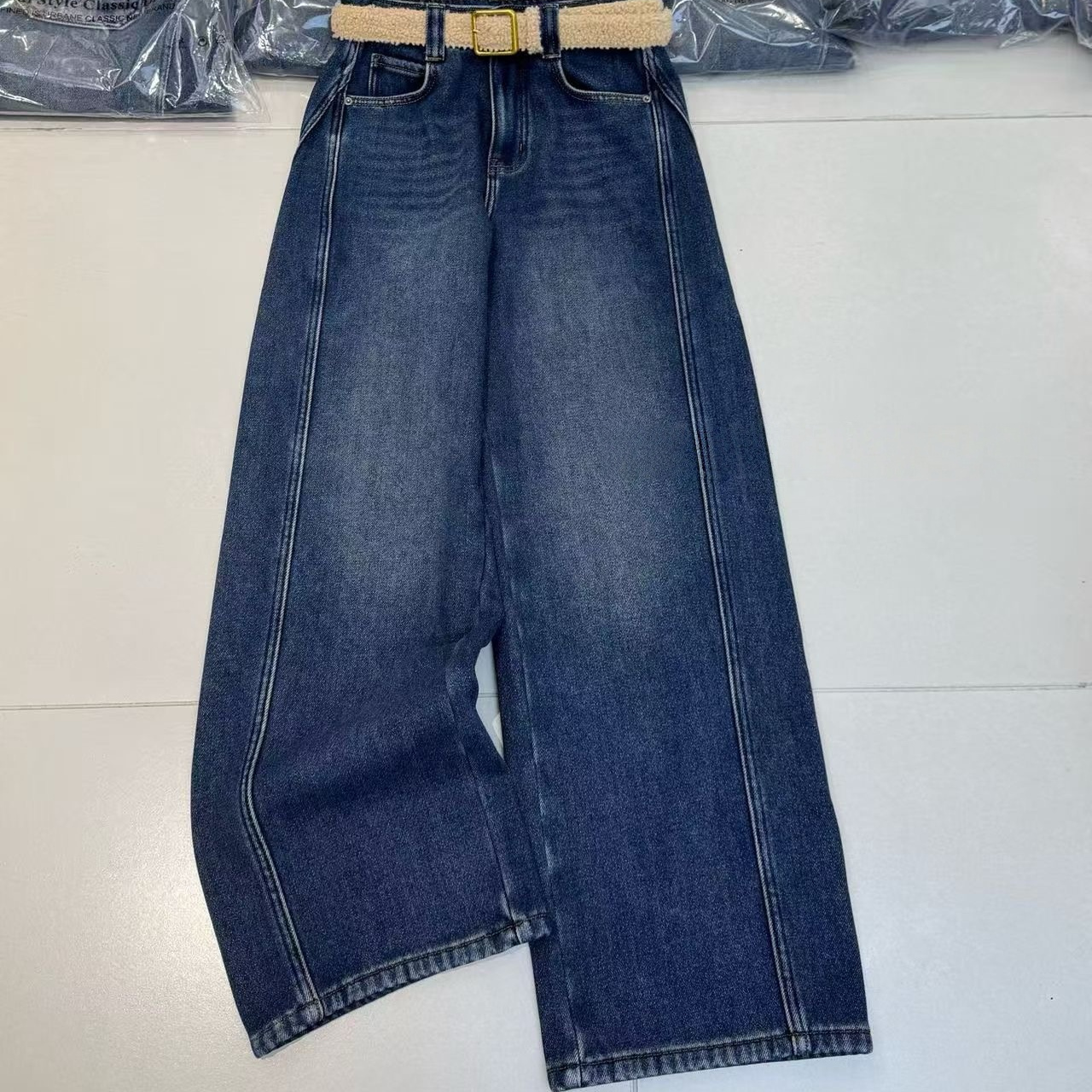 2025欧洲站高腰窄版阔腿牛仔裤