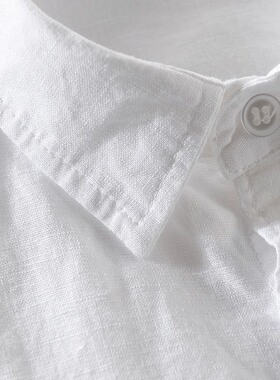 春夏季日系薄款短袖亚麻衬衫男休闲宽松棉麻长袖衬衣外套上衣白色