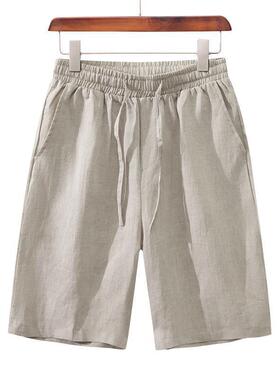 亚麻短裤男大码直筒沙滩五分裤夏季薄款透气阔腿裤子休闲棉麻中裤