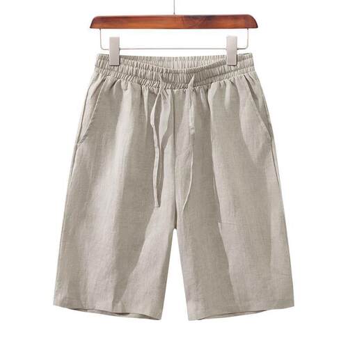 亚麻短裤男大码直筒沙滩五分裤夏季薄款透气阔腿裤子休闲棉麻中裤