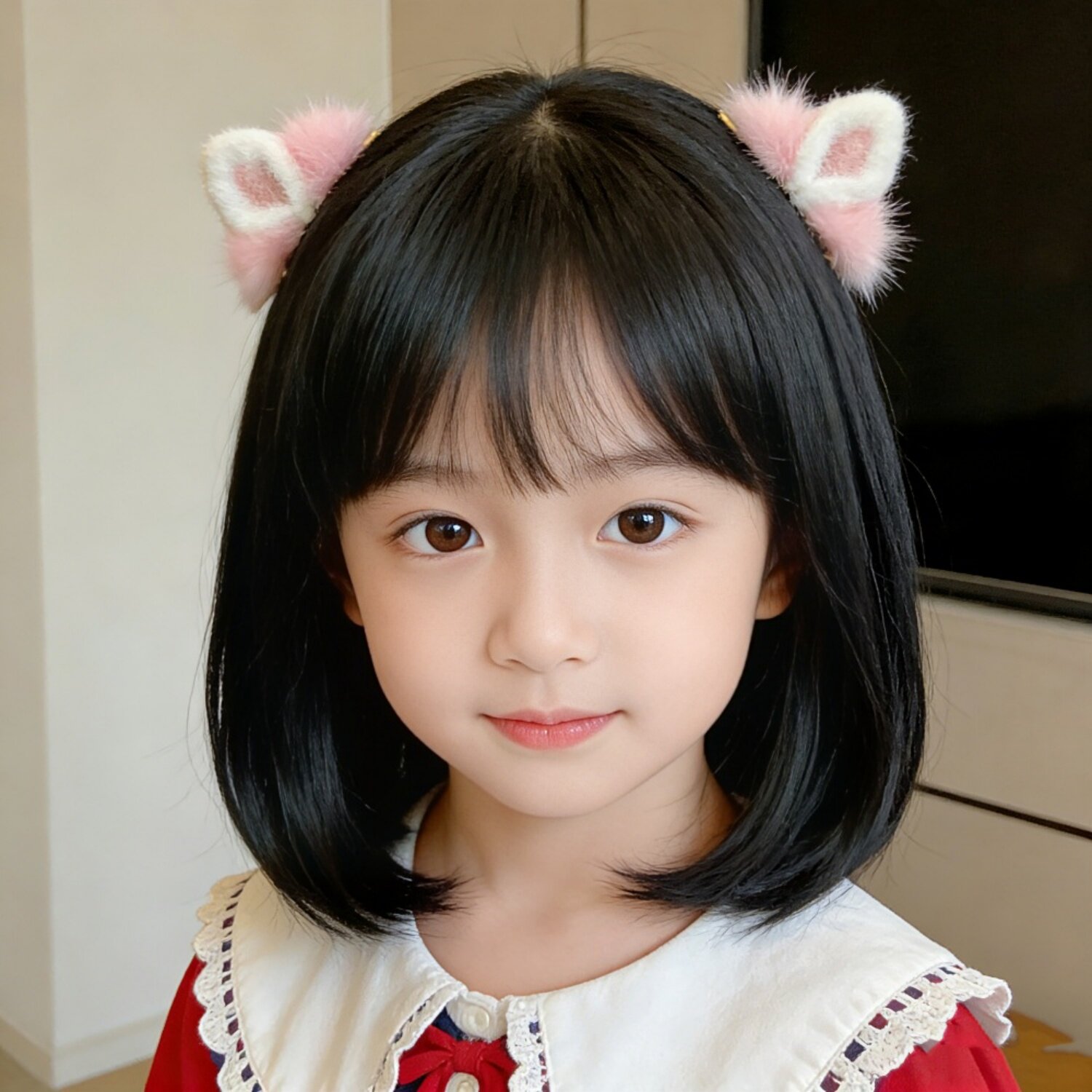 婴儿假发女波波头仿真短发儿童表演直发拍照造型宝宝透气整顶头套