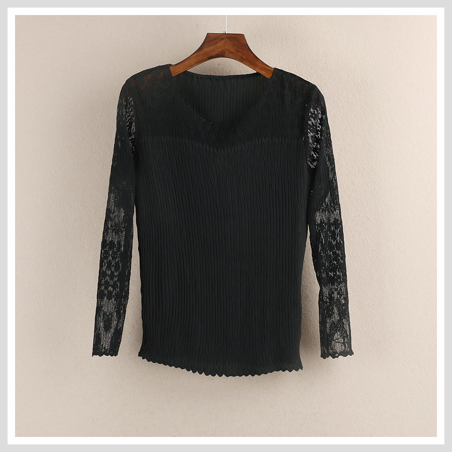 【名G】专柜品牌折扣18新品春夏淑女镂空蕾丝提花拼接上衣F017