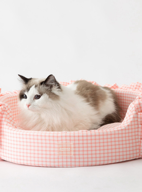 宠物猫窝四季通用安全感布偶猫专用大ins风狗窝格子可拆洗垫子