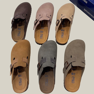 春季2025勃肯鞋真皮舒适厚底软木低跟全牛皮博肯外穿包头半拖男女