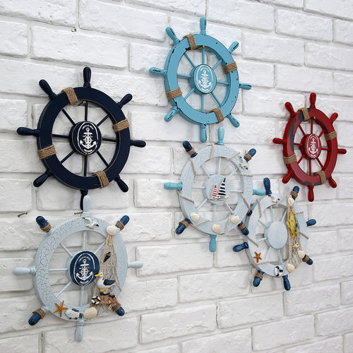 欧式地中海餐厅复古酒吧壁饰船舵