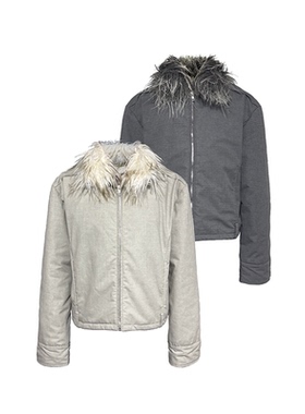 JCAESAR JACKET可拆卸水洗做旧毛领腰袢夹克 网格肌理 合身双色