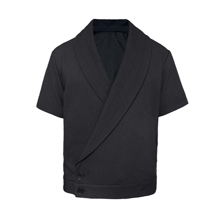 JCAESAR SHIRT青果领翻领短袖衬衫 格子提花面料 可立领 硬挺抗皱