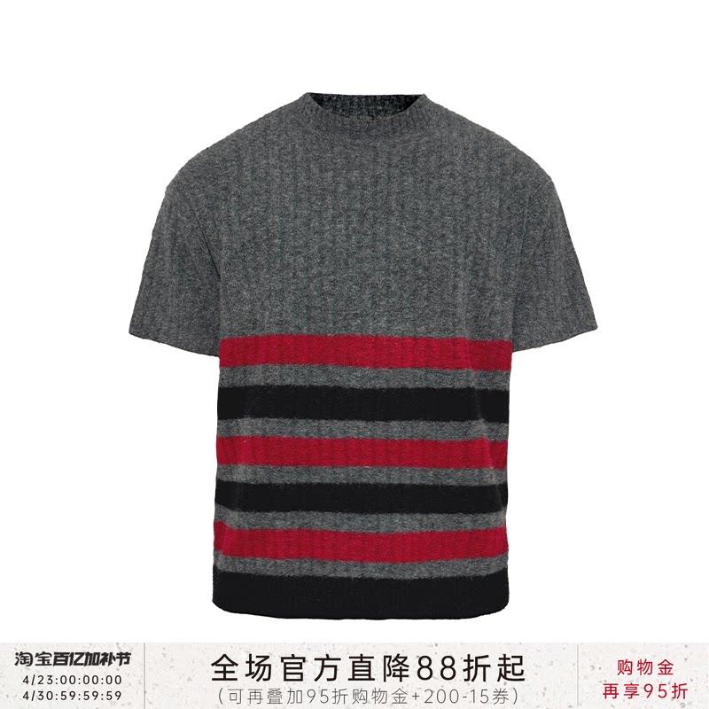 JCAESAR KNIT TEE 黑红条纹毛织短袖t恤 磨毛感纱线 合体圆领版型