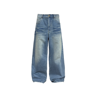 直筒版 JCAESAR 型 自然貓須長褲 水洗做舊 DENIMS 波紋闊腿牛仔褲