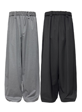 JCAESAR STRIPED PANTS 翻折叠腰条纹西裤 可调节裤长 侧打褶设计