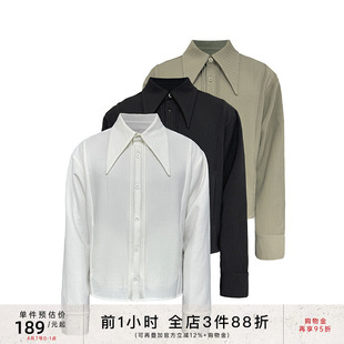 尖领衬衫 JCAESAR SHARP SHIRT 优雅活页门襟 竖条纹褶皱肌理面料