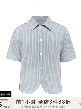 JCAESAR STRIPE SHIRT 弯弧条纹短袖衬衫 黑白蓝色条纹 弯弧下摆