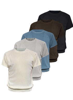 JCAESAR KNIT TEE坑条针织短袖 冰丝面料 织法拼接 合体插肩 多色