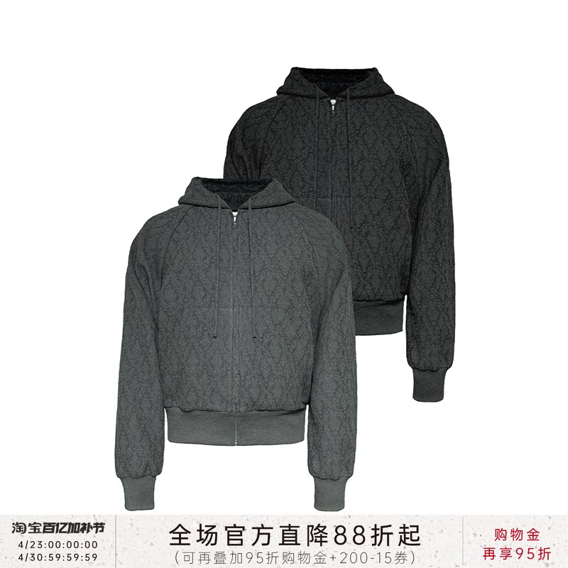 JCAESAR ZIPPER HOODIE枯树提花卫衣 提花肌理 短宽插肩袖 可抽褶